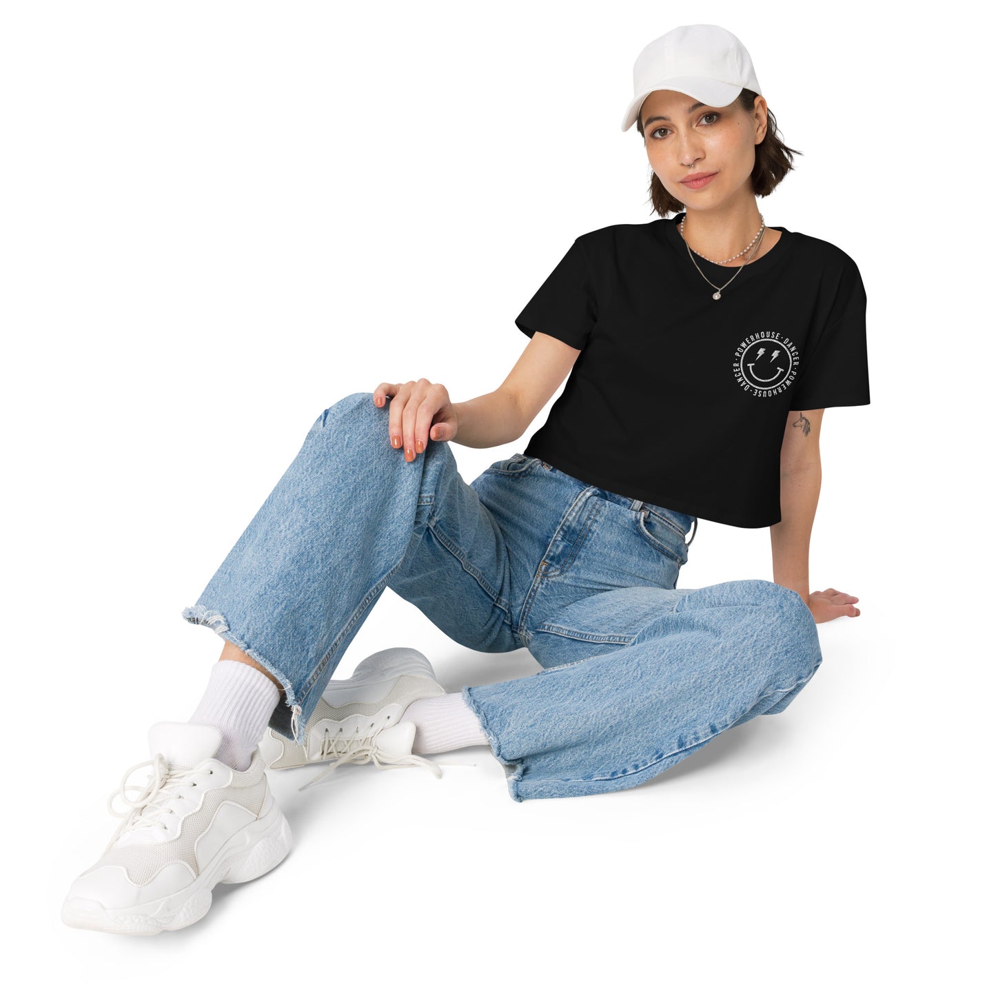 Smiley Embroidered Cropped Tee